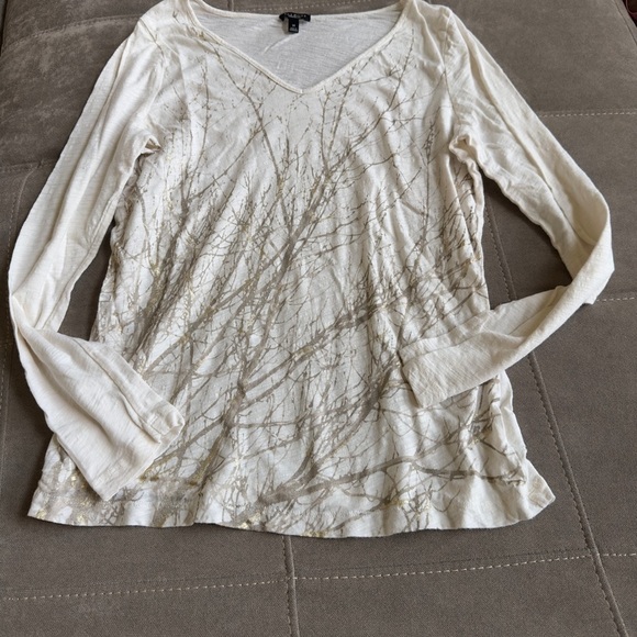 Talbots Ivory V-Neck Blouse with Branch Design - Picture 3 of 7